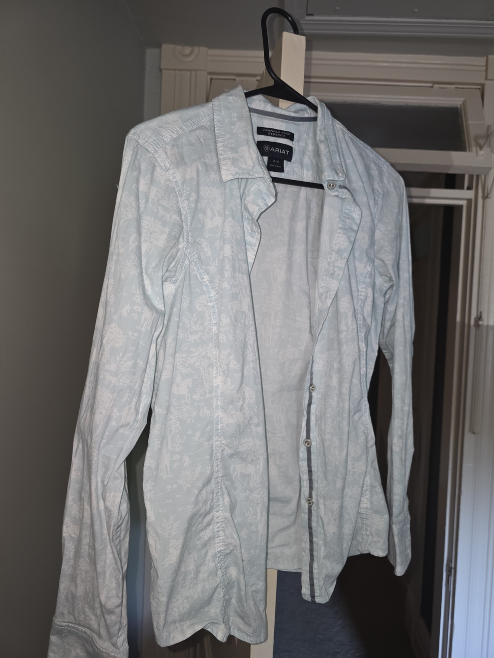 Ariat Pale Blue Equestrian Printed Lightweight Button Down Shirt